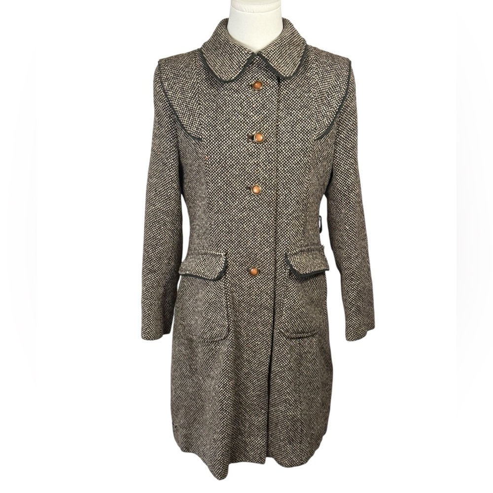 *Vintage* 1960s Karlinda London Wool Tweed Coat Brown Made in England Size Small